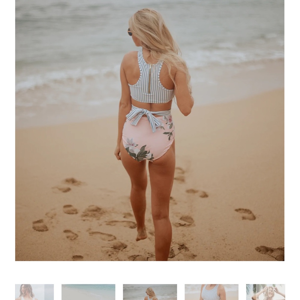 One Piece Minimaliatic One Piece Swimsuit in Pink Floral & Blue Stripe